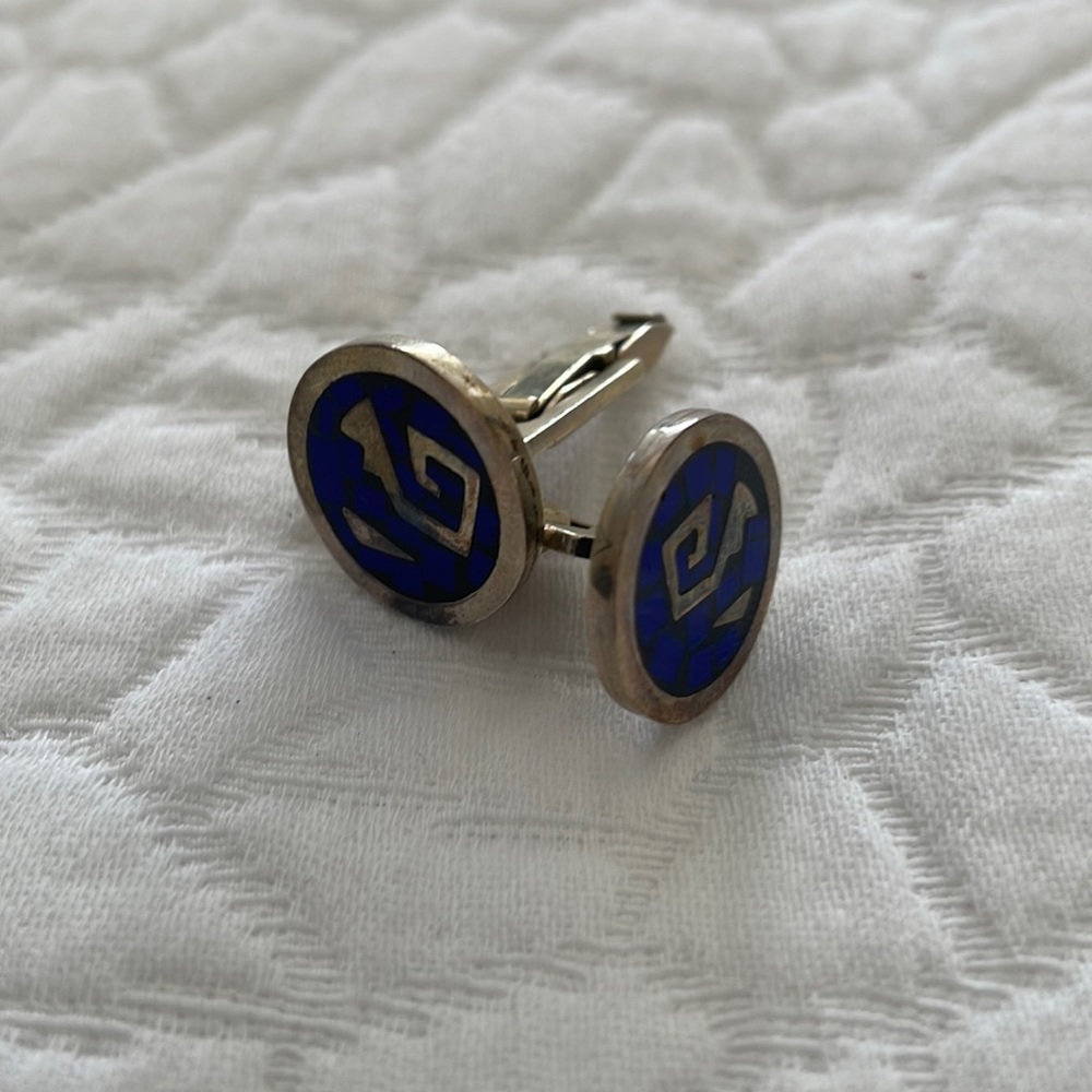 Silver & enamel cuff links